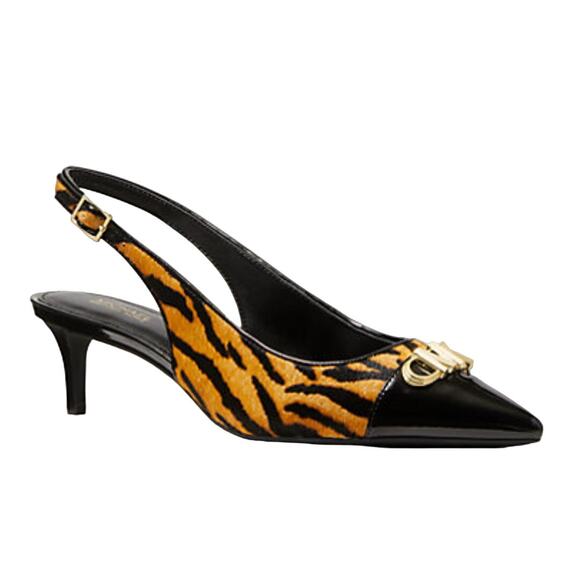 NEW MICHAEL Michael Kors Parker Flex Tiger Print Calf Hair Slingback Pump Shoes - Picture 2 of 12